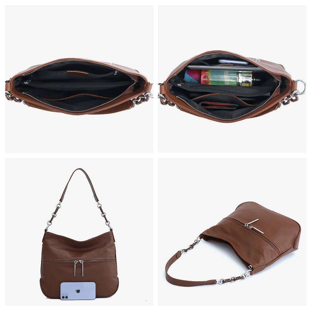 Zency Soft Cowhide Leather Winter Women's Shoulder Bag Casual Commuter High Capacity Female Crossbody Handbag Vintage Shopper