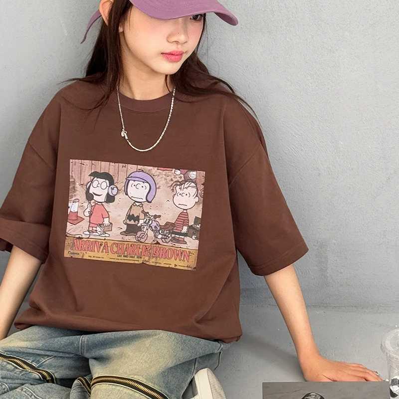 Girls Short Sleeve T-shirt 2025 Summer New Item Childrens American Retro Loose Top Girls Casual Base Shirt T250603