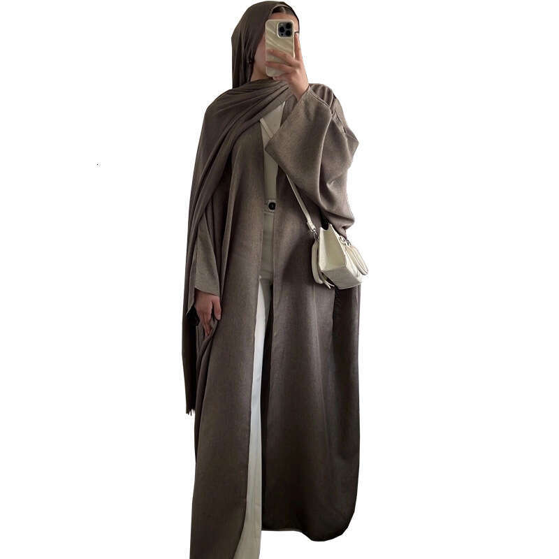 Mq116 Cotton Linen Comfortable Cardigan Robe Arab Dubai Fashion Simple Abaya Outerwear B5