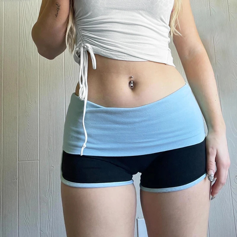 Cuteandpsycho Sporty Slim Patchwork Shorts Vintage Casual Low Waist Short Pants Y2K Chic Aesthetic Skinny Elastic Waist Bottoms 250603