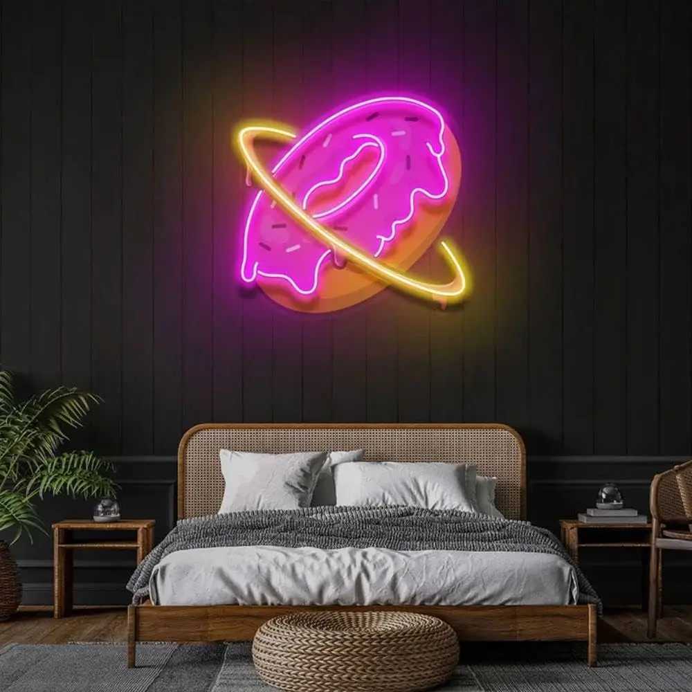 Donut Planet Custom Neon Sign for Wall Decor LED Neon Light for Bedroom Home Living Room Bar Personalized USB Powered XJ250602