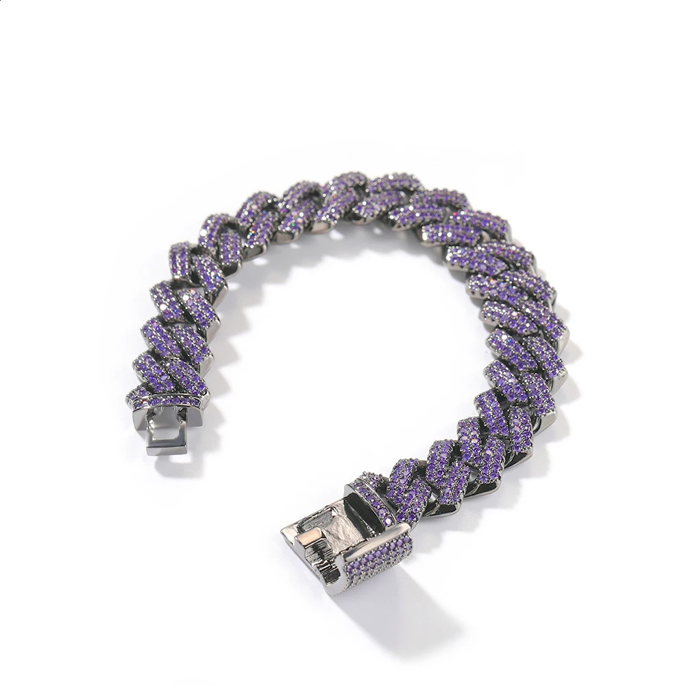 UWIN 13mm Prong Curb Cuban Bracelet Iced Out 2 Rows Purple CZ Stones Black Color Bracelets for Women Fashion Jewelry for Gift 250530