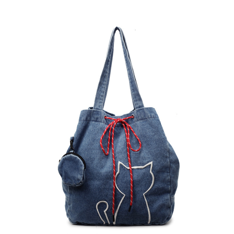 designer casual bag 2025 New Simple Embroidered Denim Large Bag Fashion Casual Versatile Tote Bag Large Capacity Shoulder Bag