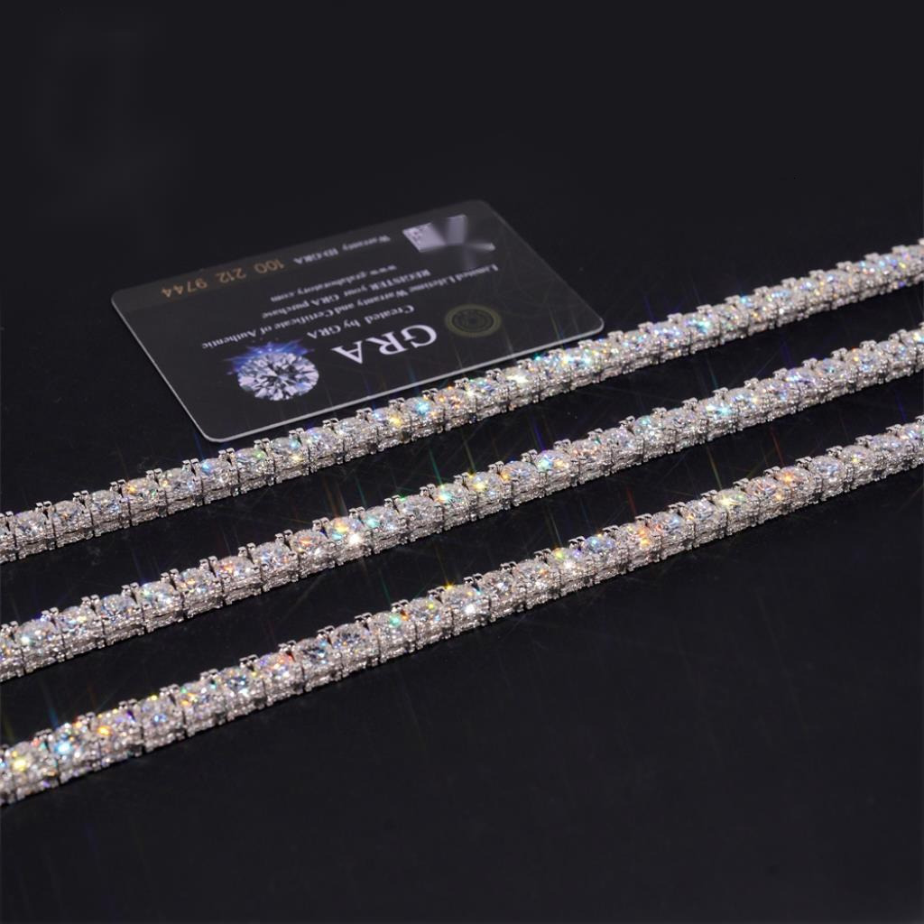 New Arrivals Iced Out Double Sides Hip Hop 925 Sterling Silver VVS1 5mm 6.5mm Moissanite Diamond Cluster Tennis Chain Bracelet