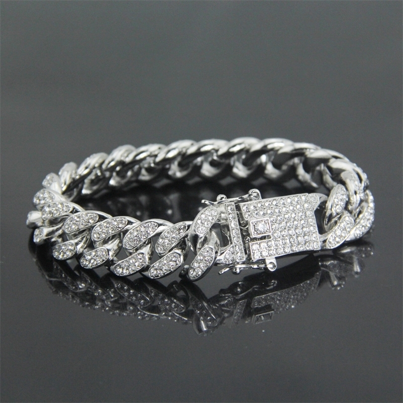 HNSP Full Zircon 12MM Cuban Chain Bracelet For Men Hip Hop Accessory Hand Chains Male Jewelry 250530