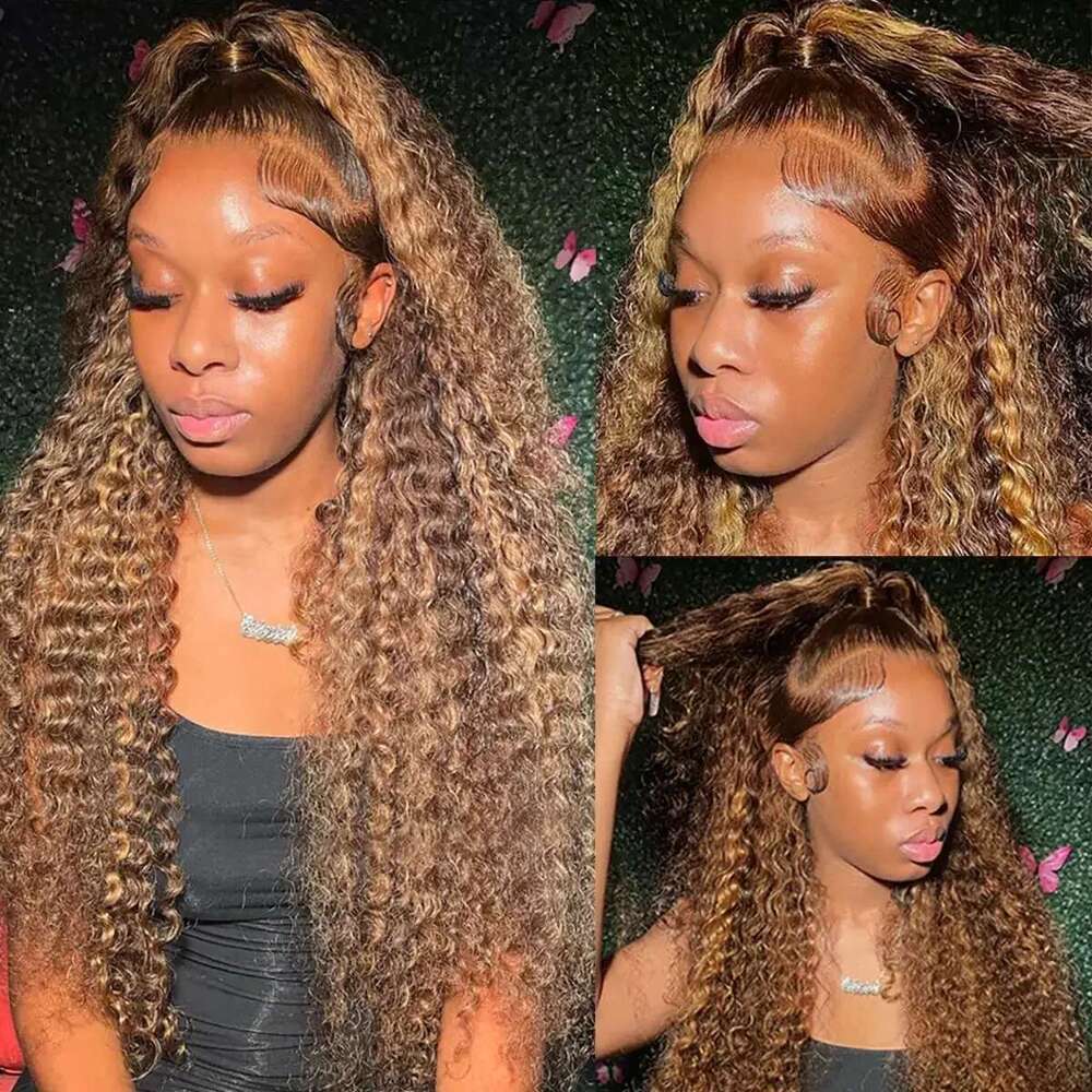 13x4 Highlight Curly Front Human Hair Wigs For Women Brazilian Honey Blonde Deep Wave Frontal 13x6 Hd Lace Colored Wig