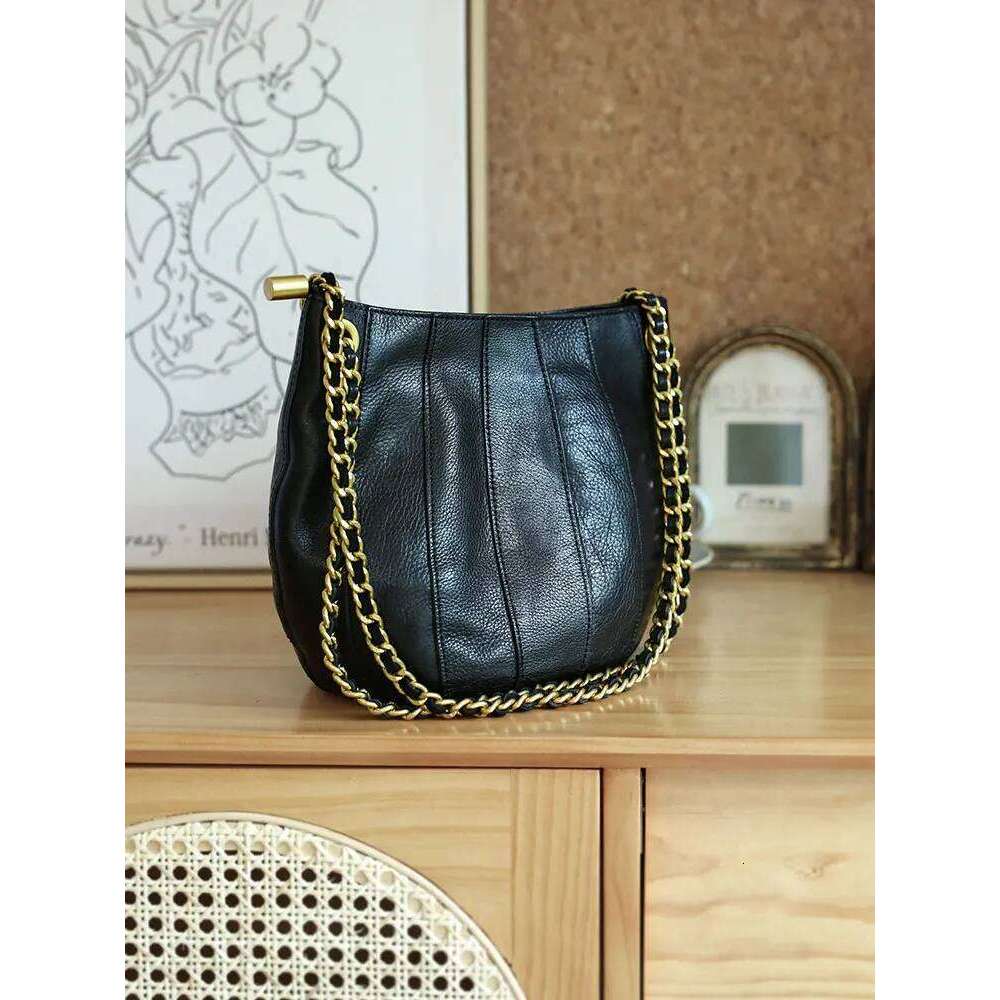 Vintage First Layer Cowhide Ing Women's Bucket Shoulder Weekend Party Genuine Leatherfemale Chain Crossbody Bag
