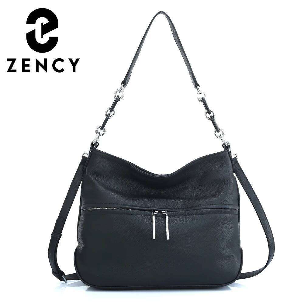 Zency Soft Cowhide Leather Winter Women's Shoulder Bag Casual Commuter High Capacity Female Crossbody Handbag Vintage Shopper