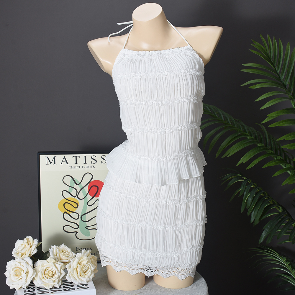 women's wear 51690 Sexy Hollow Out Ruffle Tube Backless Top Short Skirt Women's Fashion