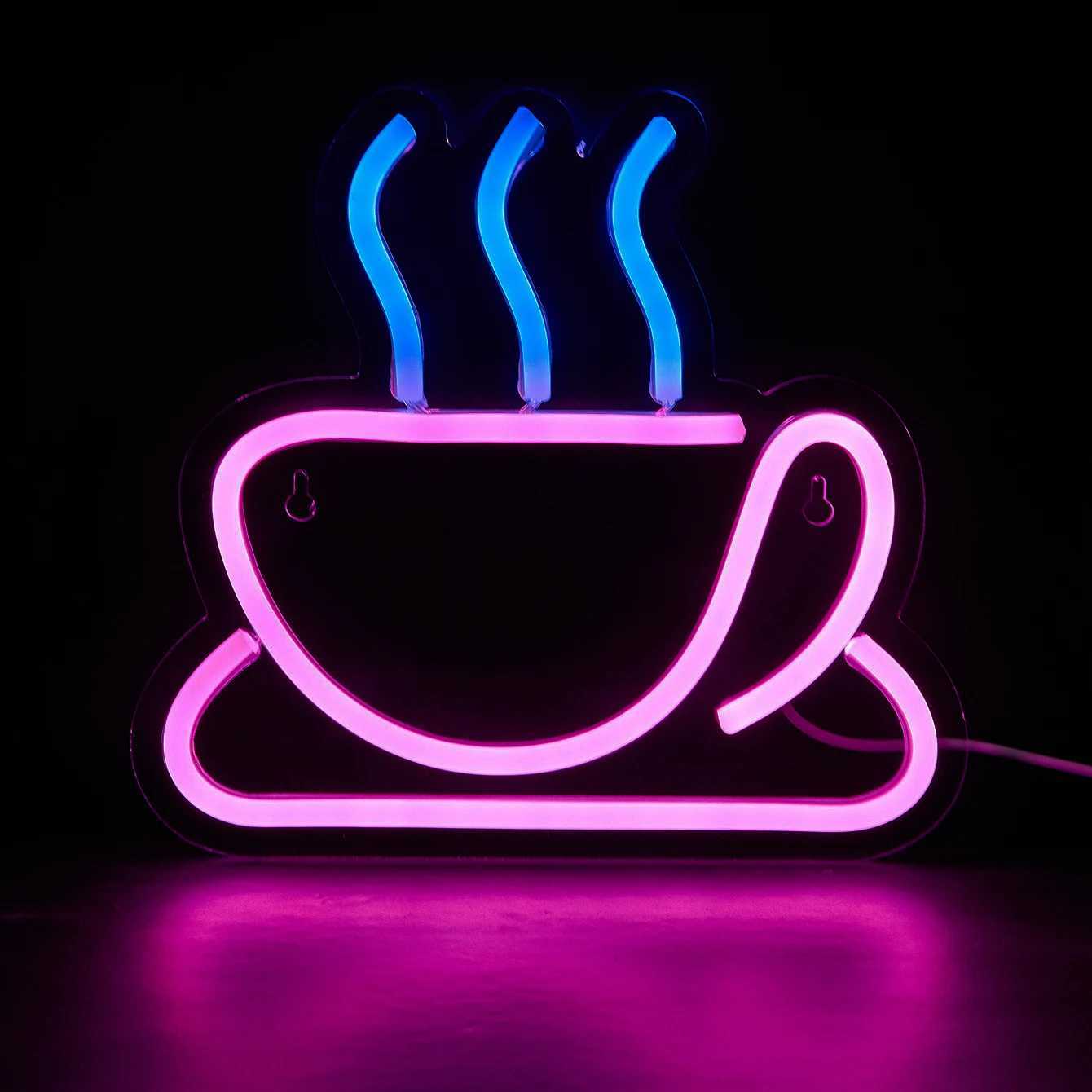 Chi-buy LED Neon Coffee Cup USB Powered Neon Signs Night Light 3D Wall Art Game Room Bedroom Living Room Decor Lamp Signs XJ250602