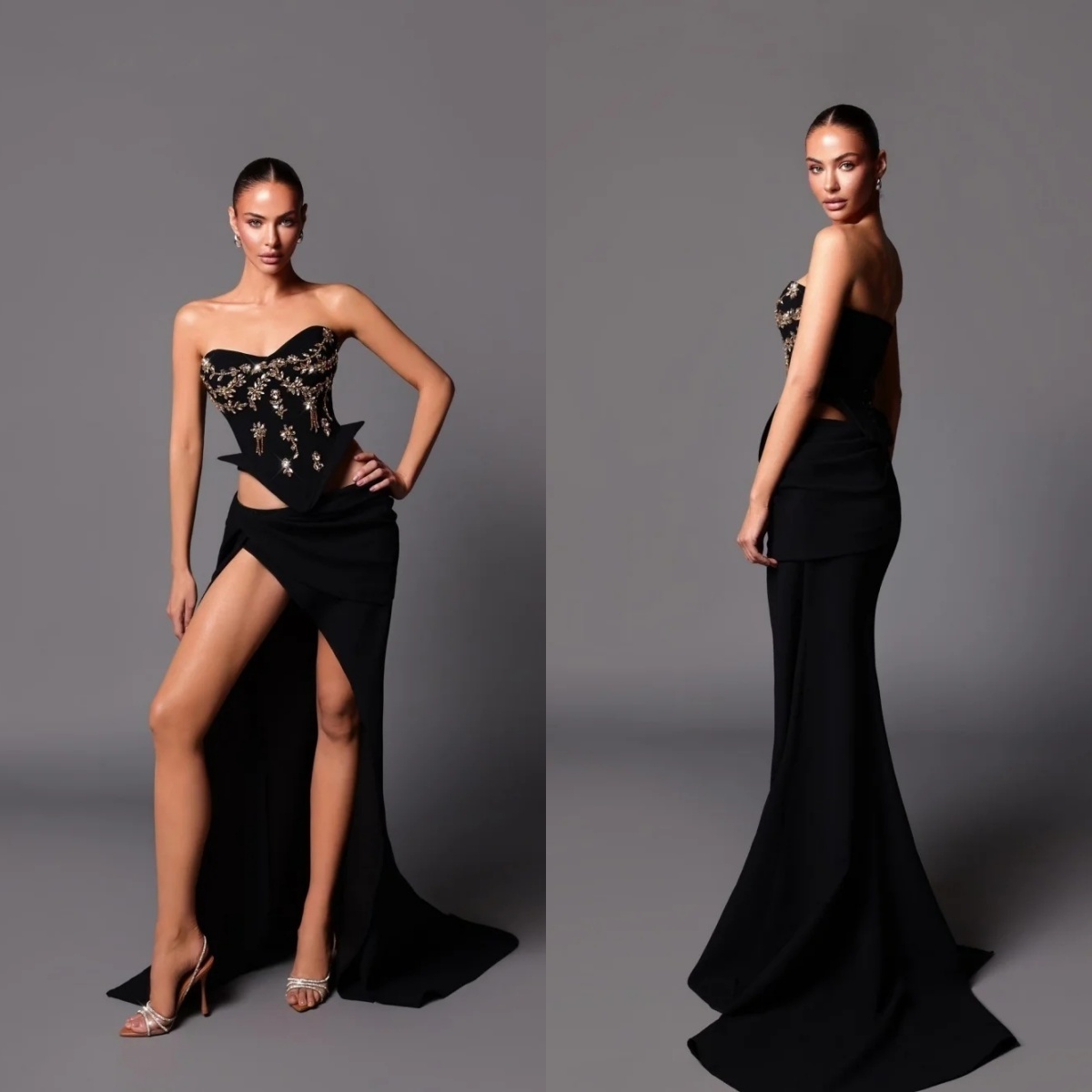Designer Crystal Mermaid Evening Dress Strapless Beaded Sexy Prom Gowns Sleeveless Floor Length Formal Dresses Customized