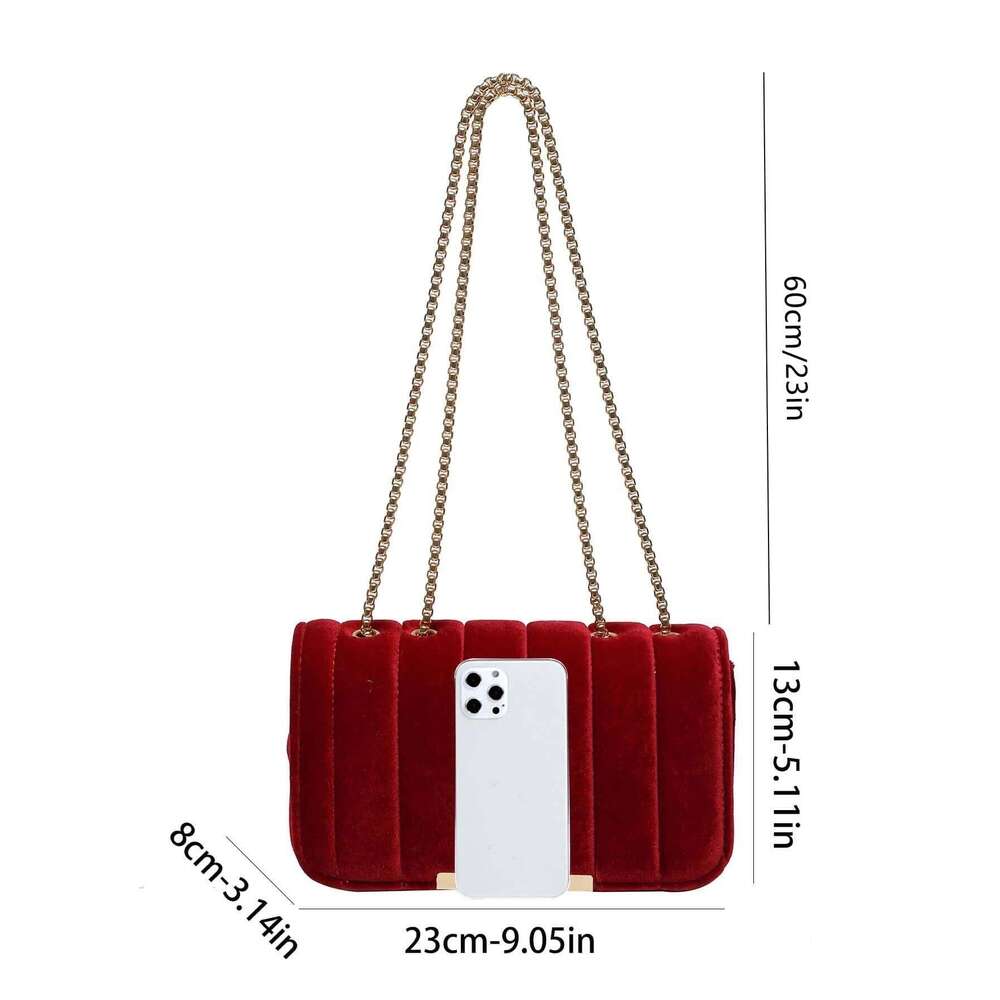 Neon Red Flap Square Velor Leather Fashionable Dating Gift Shoulder & Crossbody Bag With Chain Strap For Women
