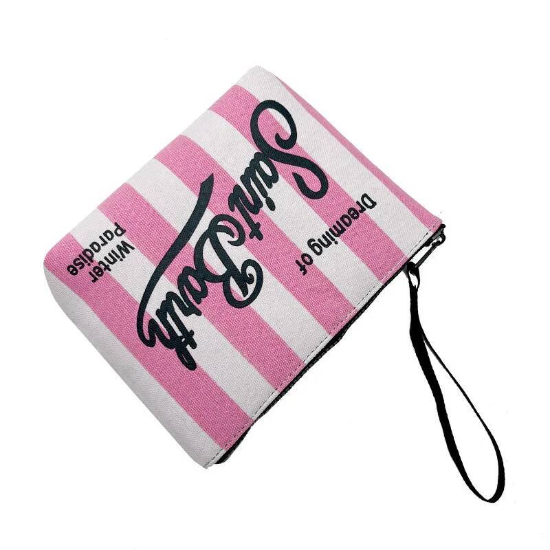SAINT BARTH Autumn/Winter New Female Clutch Bag Vertical Pattern Pink Canvas Diving Handbag