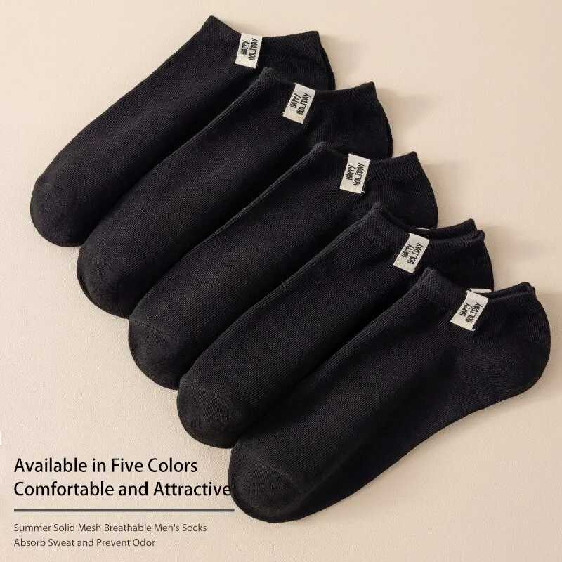 5 Pairs Women Is Spring Summer Four Seasons Black Simple Fashion Comfortable College Letter Fabric Label Medium Socks T250602