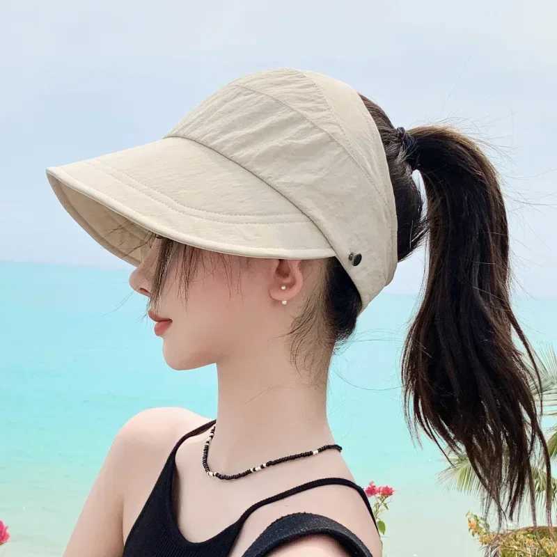 Summer Wide Brim Sunhat Women Foldable Adjustable Outdoor Beach Bucket Hat UV Protection Visors Fisherman Ponytail Caps W250602