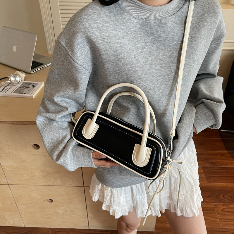 designer Fashion Simple Underarm Bag for Women Korean Version 2025 New Trend Versatile Bowling Bag Niche Color-Block Baguette Women's Bag