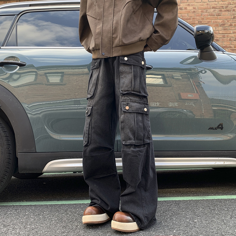 Gothic Retro Jeans for Men Wide Leg Straight Black Y2k Baggy Jeans Harajuku Hip Hop High Waist Denim Pants Streetwear 250107