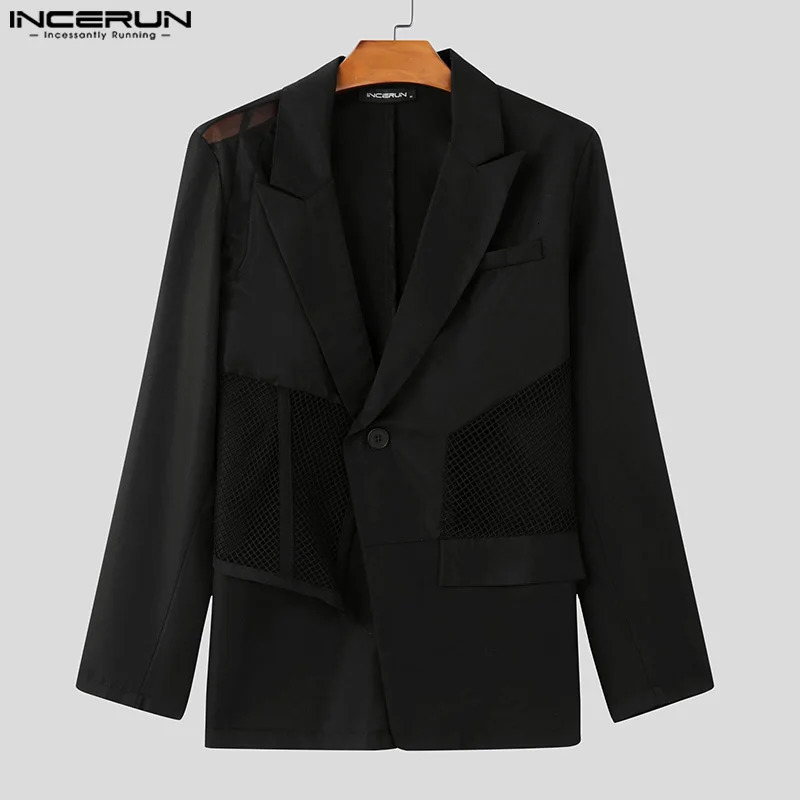 Sexy Stylish Tops INCERUN Men Thin Mesh Deconstruction Suit Coat Male Casual Irregular Hem Long Sleeve Blazer 250603