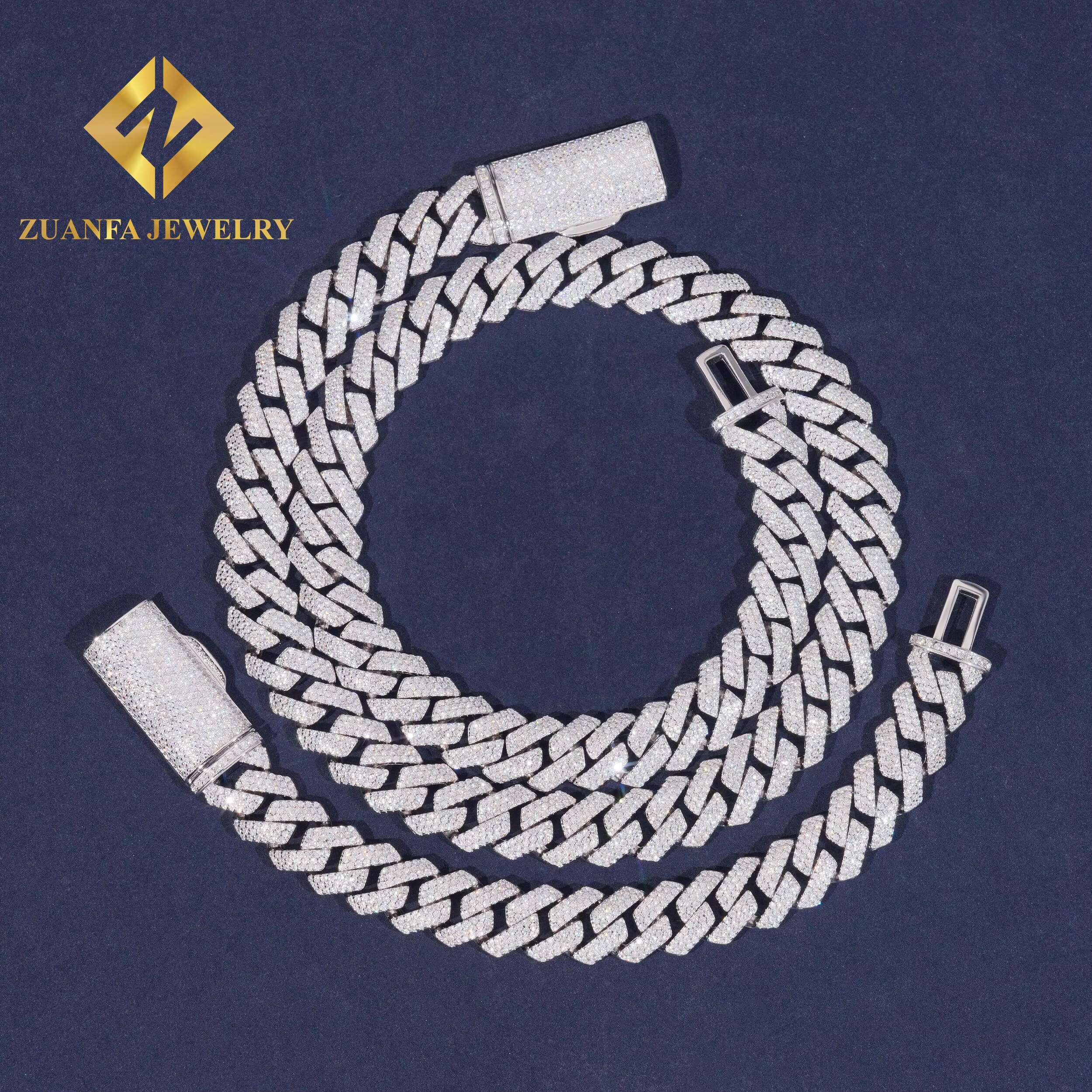 14mm Moissanite 925 Silver Gold Plated Cuban Link Chain Fine Jewelry vvs