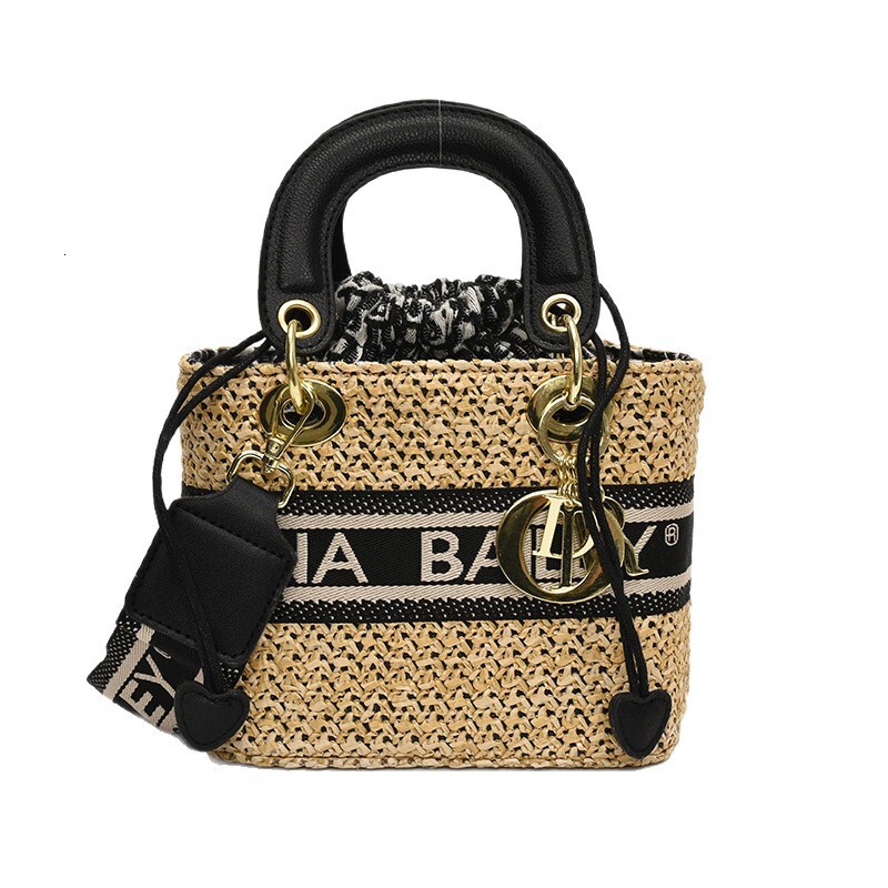Fashion Straw Woven Handbag For Women Wide Shoulder Strap Woven Cross-border Beach Bag Free Shipping Basket Large Capacity Single Designer Bag Shoulde