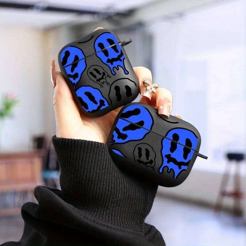Black and Blue Ghost Face Graphic Case with Keychain for 4 3 1/2 Pro 2 Wireless Earphone Accessories Headphone Box Cover