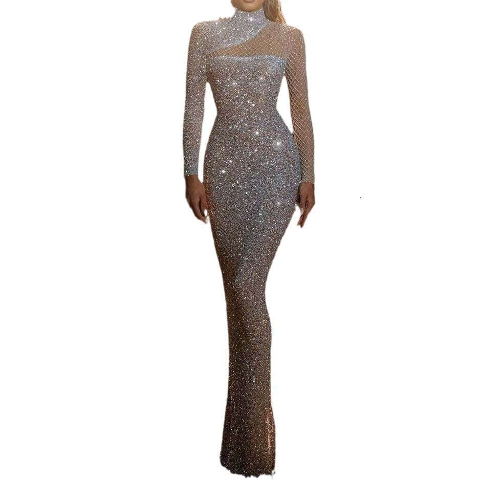 New Hollow Out Off-Shoulder Round Neck Slim Fit Elegant S-Shaped Sequin Dress For Women B5