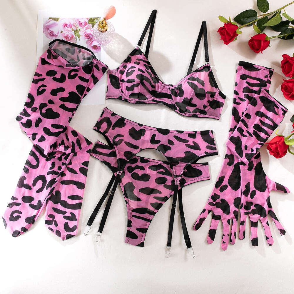 Spell Lingerie Porn Suits INS Lingerie Leopard Print Sexy Bra Gloves Leg Socks Set For Women Instant Delivery Sexy Lingerie