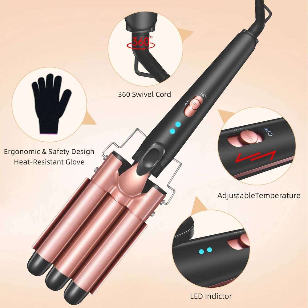 Waver Iron Wand, 5 in 1 Curling Set with 3 Barrel Crimper for Women, Fast Heating Hair Wand Curler