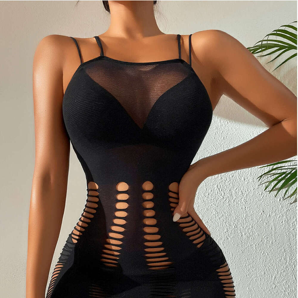 Spell Lingerie Porn Suits Sexy Spaghetti Strap Lingerie Striped Hollow Out Y K Hot Girl Slimming Bodycon Dress Black Silk Backless Fishnet Stockings S