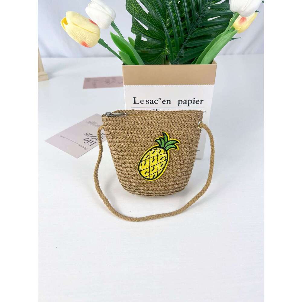 Children's Summer New Woven Cute Toddler Mini Crossbody Coin Purse Baby Fruit Straw Bag DIY
