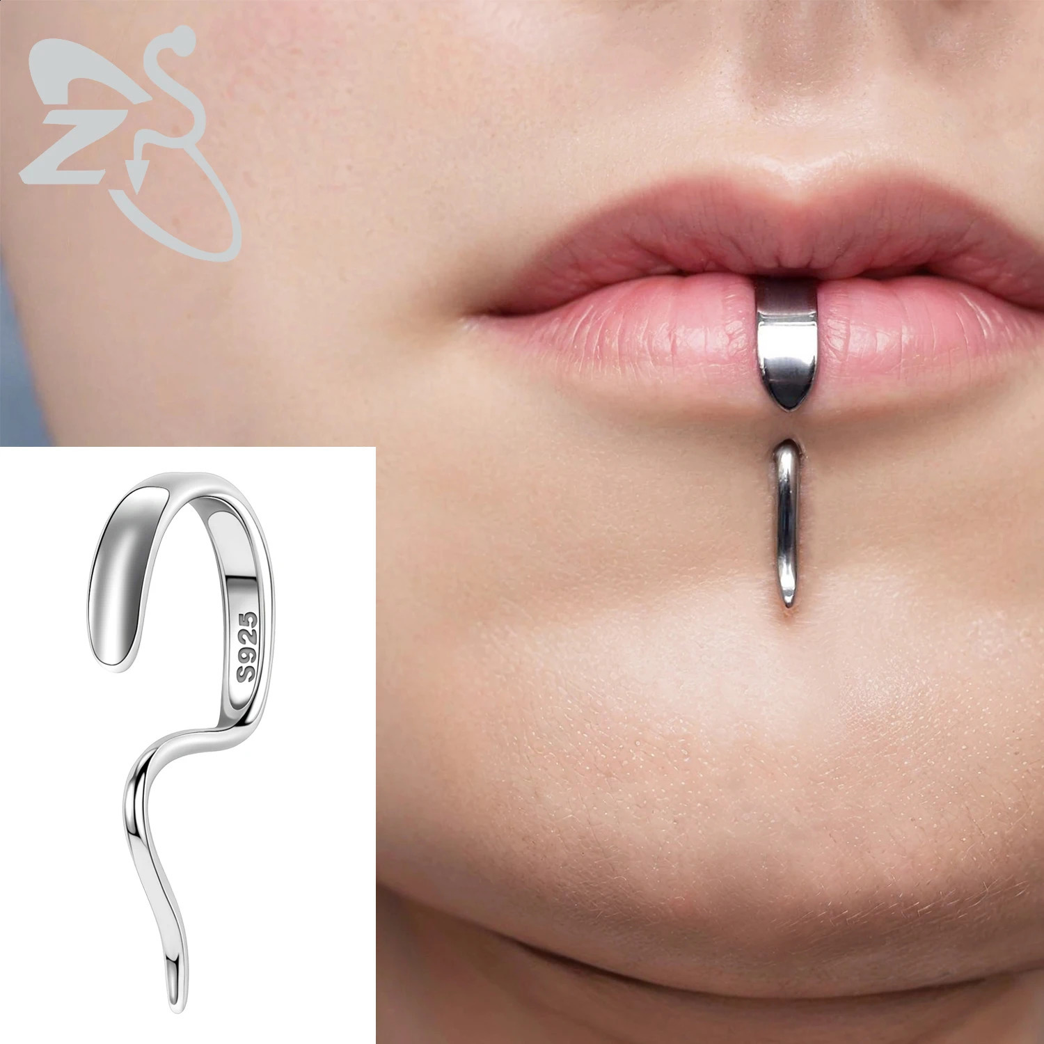 ZS 1PC 16G 925 Sterling Lower Lip Studs Silver Color Labret Talon Lip Rings for Women Men Unique Lip Piercing Halloween 250530