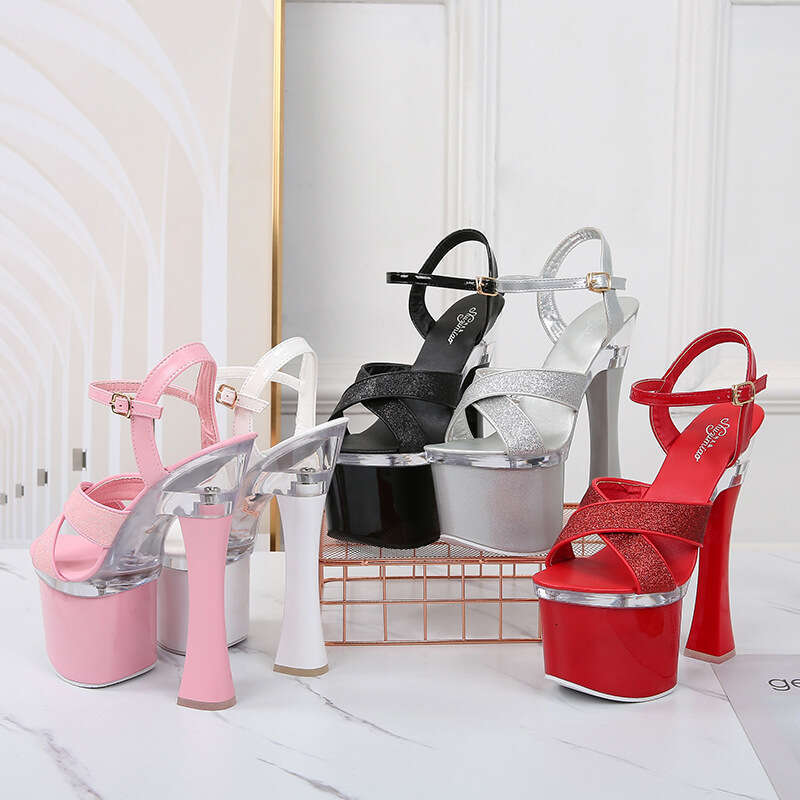 Super High Heels Super Heels 17Cm Chunky Heel Summer Women's Waterproof Platform Sequin Fairy Hate Sky High Sexy Sandals Platform High Heels