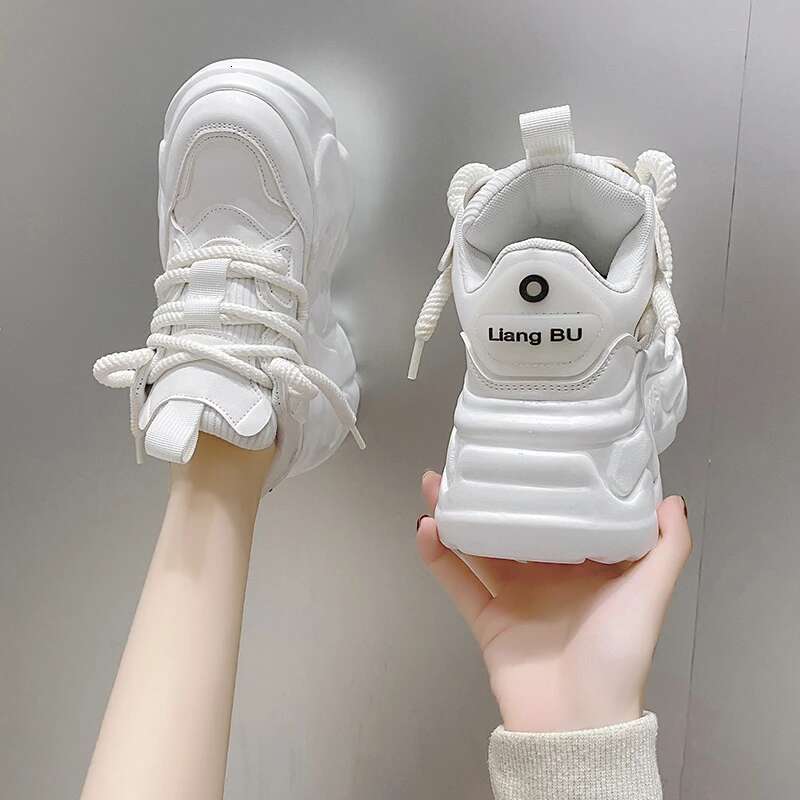 Plus Size 43 Women High Platform Casual Leather New Autumn Chunky Sneakers 7Cm Wedges Hidden Heels Leisure Shoes Woman