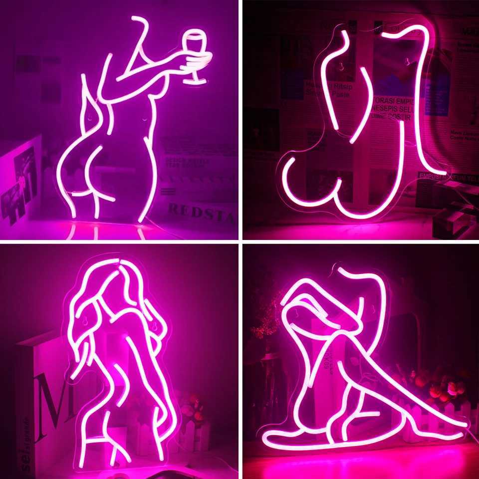 Pink Woman Wine Glass Neon Sign LED Sexy Lady Neon Signs For Bar Party Restaurant Shop Neon Light Acrylic USB Neon Lamps XJ250602