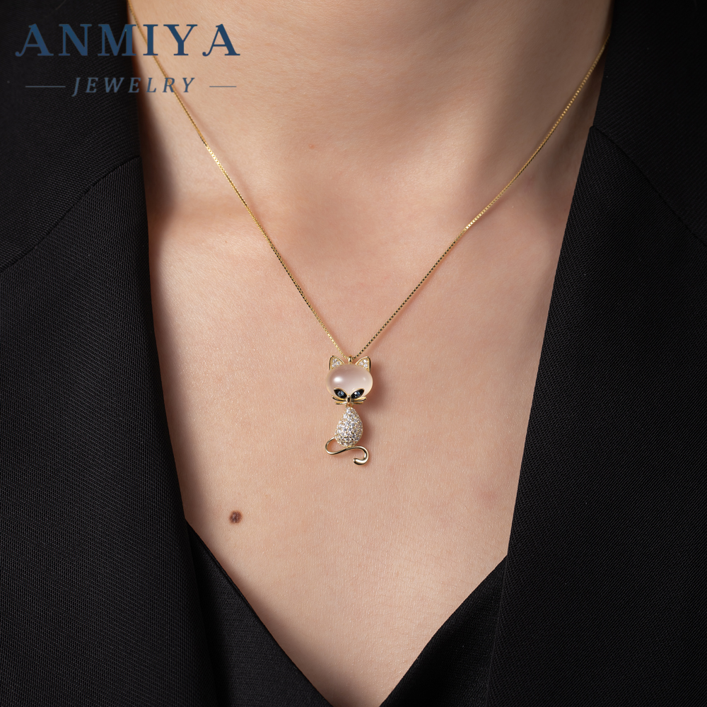 New Design 18k Gold Cat Shape Diamond Zircon Necklace Jewelry Chain for Women Real Gold