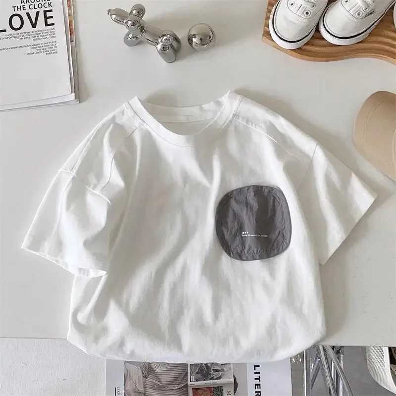 2024 Summer Boy Children Patch Hip Hop Short Sleeves T-shirt Girl Baby Loose Casual Tops Kid Cotton Tees Fashion Toddler Clothes T250603