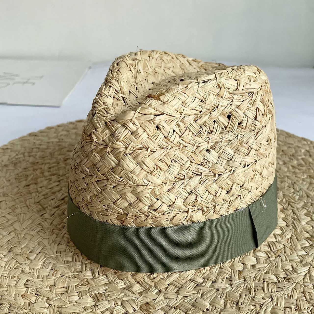 Large Brim Jazz Top Raffia Straw Hat Womens English Retro Versatile Beach Sunscreen Hat Hepburn Style French Lady Hat W250602
