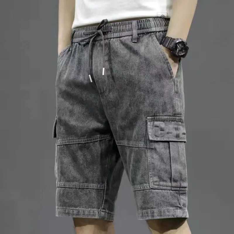 Mens Short Jeans Pants Straight Drawstring with Text Male Denim Shorts Cargo Sale Y2k Fashion Summer Thin Jorts Trend 2024 XL T250603