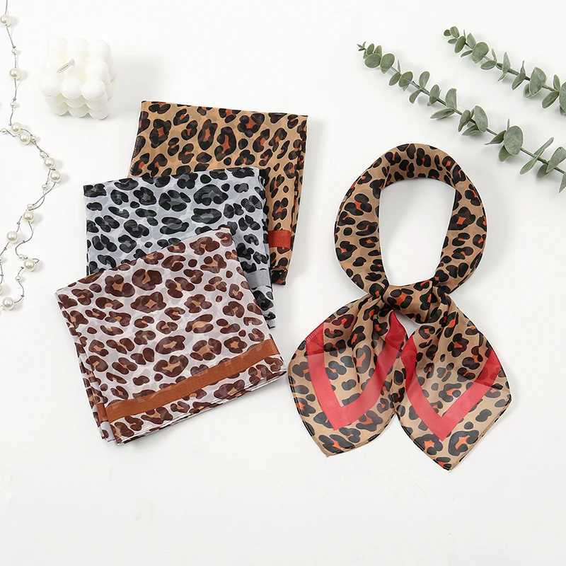 Summer Chiffon Leopard Print Square Scarf Woman Small Scarves Fashion Decorative Scarves Neckerchief Handkerchief 68*68cm W250602