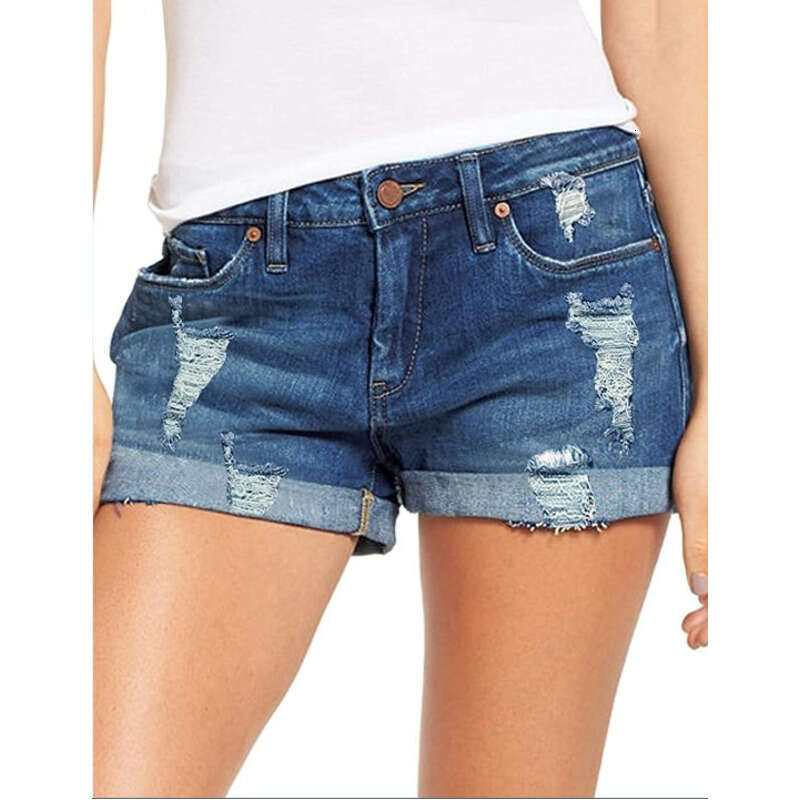 Denim Shorts Jeans Shorts Elastic Ripped Cuffed Denim Shorts For Women Ripped Short Jeans