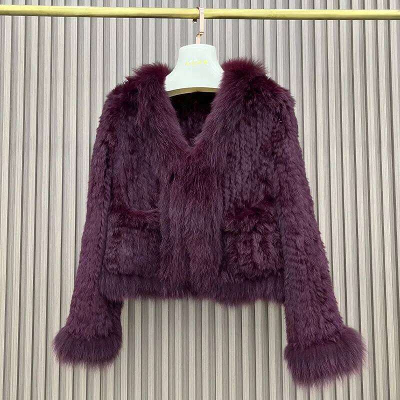 2025 Fashion Natural Rabbit Coats Knitted Women's New Real Fox Fur Jackets Woman Clothing Outwear