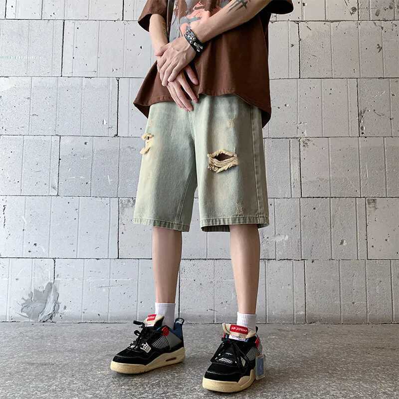 Distressed Denim Shorts for Men Vintage Wash Ripped Design Casual Summer Streetwear Destroyed Jeans Fashion Mens Shorts T250603