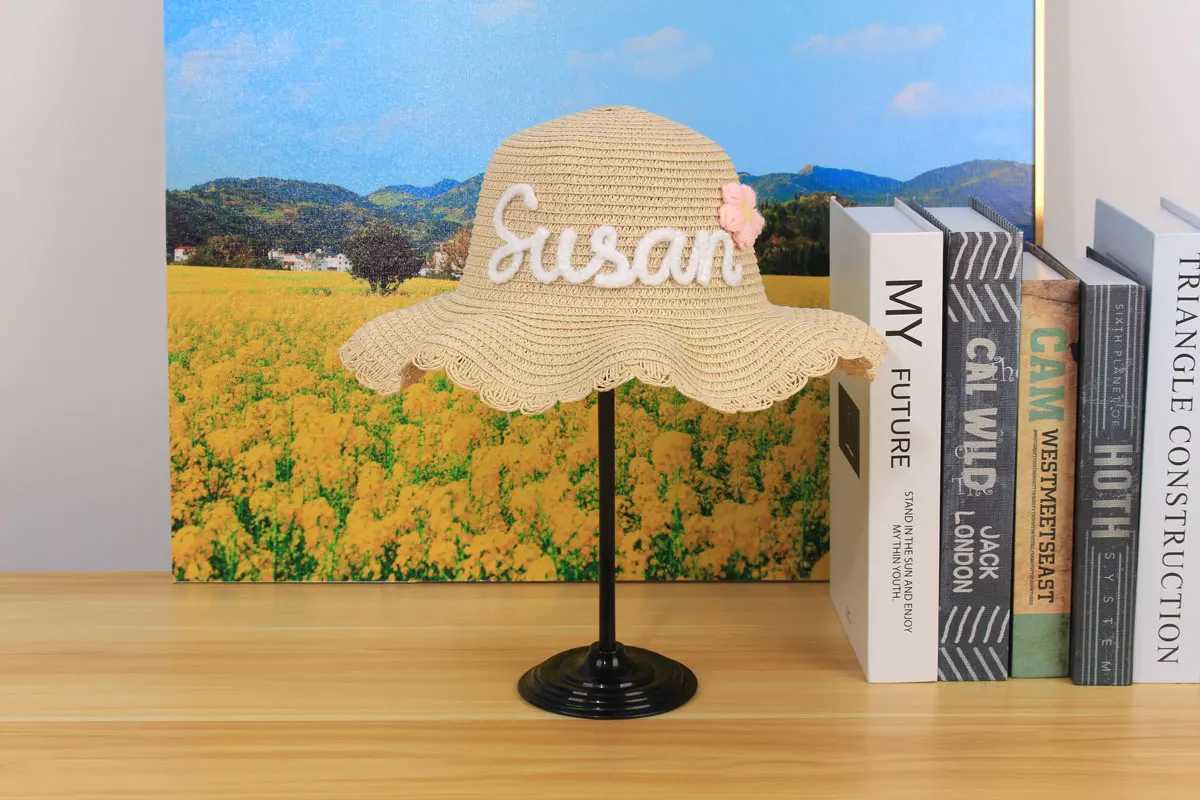 Personalized Sun Hat Custom Unique Name For Children 2025 New Summer Hand-Made Design With Beautiful Flower Decoration Straw Hat W250602
