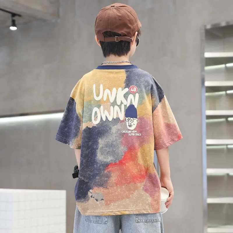 Summer Tie-Dye Cool Kids Boy Casual Tops Print Trendy Childrens T-shirt Short Sleeve Teenager Tees Cotton Tshirt 4-14 Years Old T250603
