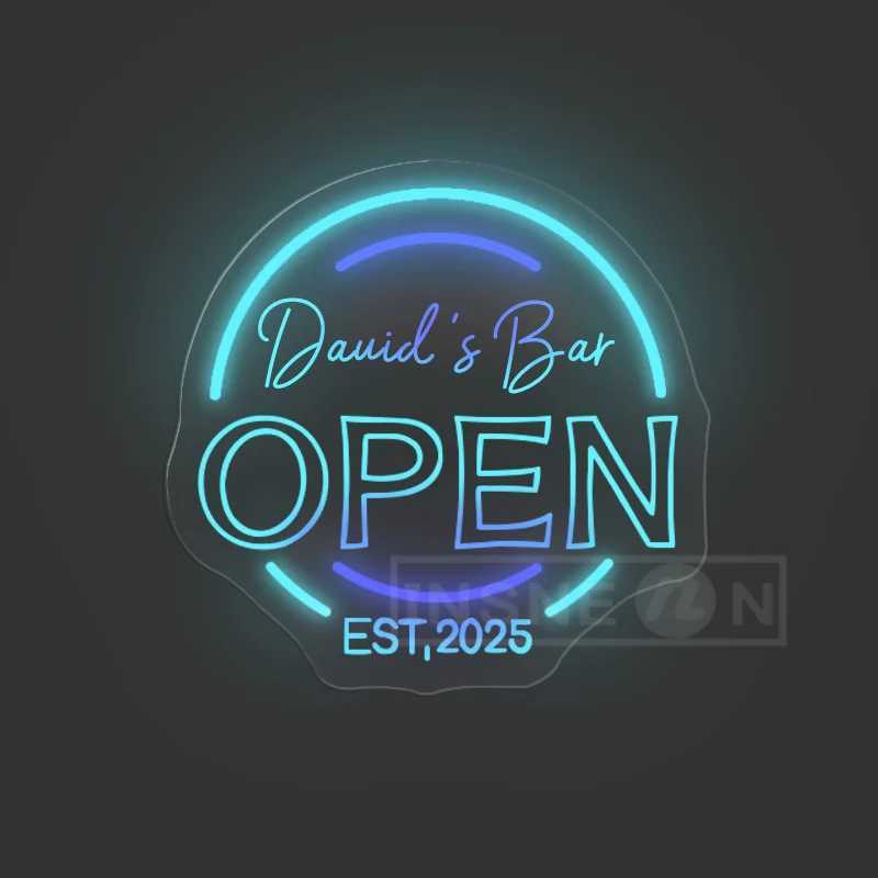 Custom Neon David Bar OPEN Sign USB Wall-Mounted Personalized LED Light for Home Parties Easter Decor Modern Durable Neon ArtXJ250602