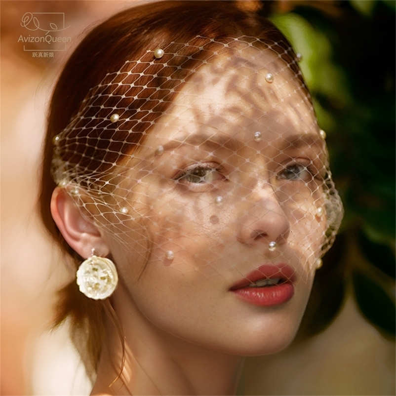 White Pearl Mesh Bridal Veil Wedding Accessories A Pin Clip To Tie A Lady Banquet Dress voile MA19 250530