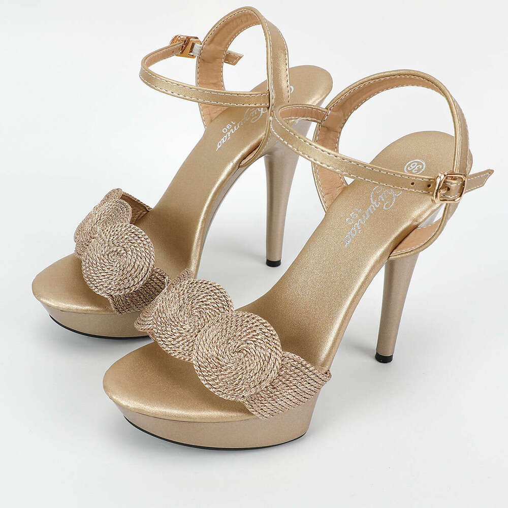 Super High Heels 1099-D3 Fashion Show Artifact High Heels Stiletto Sexy Waterproof Platform 13Cm Linen Sandals For Women Summer Platform High Heels