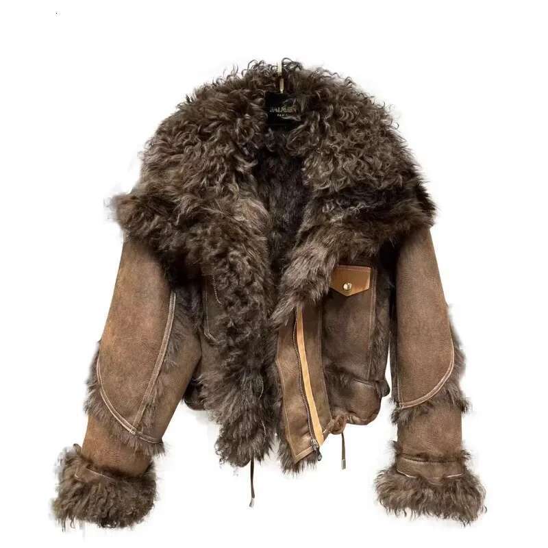 European Station 2024 Winter Lamb Wool Lapel Long Sleeve Liner Hairy Thickened Fur Integrated Cotton Coat For Women