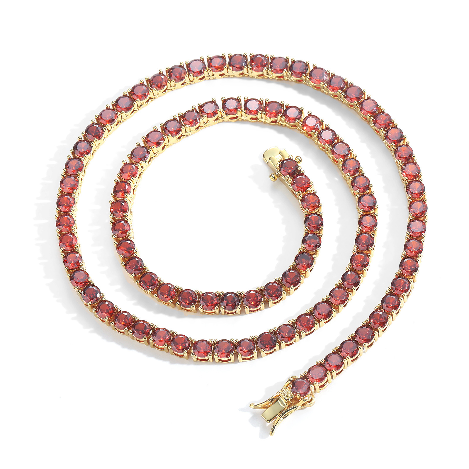 4mm Red Moissanite Tennis Chain Single Row Moissanite Tennis Hip-Hop Necklace for Men and Women Fashion Versatile Moissanite pendant