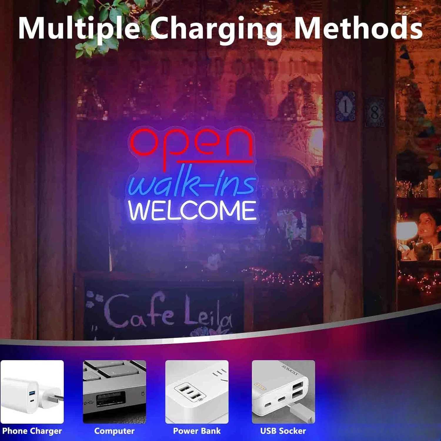 Open Walk ins Welcome Neon Sign LED Neon Light for Wall Decoration Business Sign Bar Pub Restaurant Blue Red White XJ250602